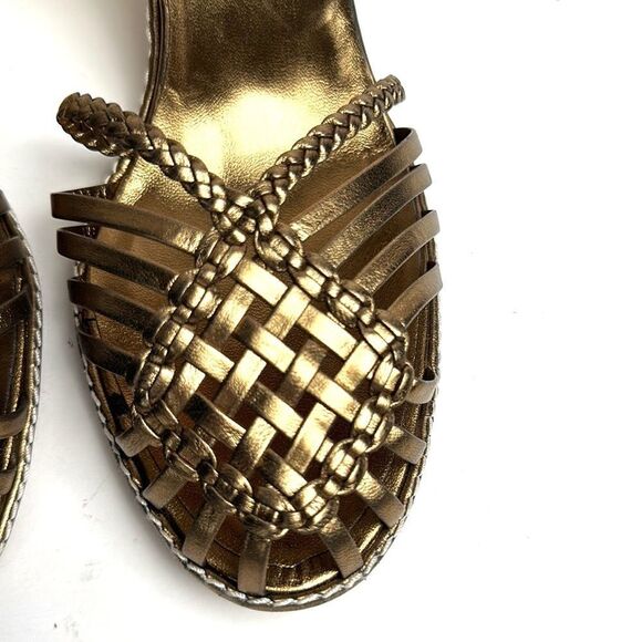 NWOB DELMAN Leather Strappy Wedge Gold Sandals Ankle Strap Made in Spain 40 US 9 - Picture 5 of 14